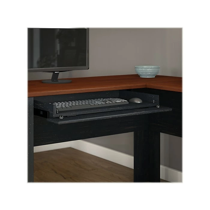 Bush Furniture Fairview 60"W L-Shaped Desk With Lateral File Cabinet And 5-Shelf Bookcase, Antique Black/Hansen Cherry (FV008AB) - Image 3