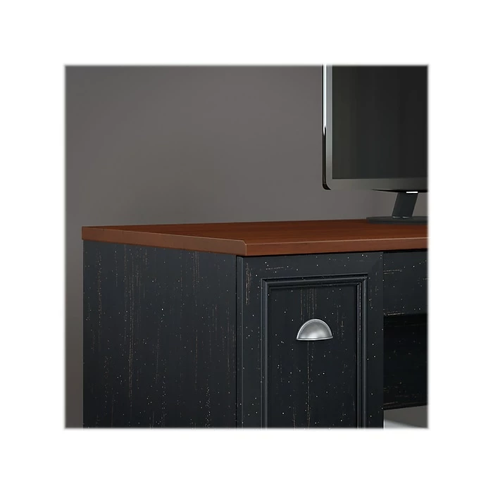 Bush Furniture Fairview 60"W L-Shaped Desk With Lateral File Cabinet And 5-Shelf Bookcase, Antique Black/Hansen Cherry (FV008AB) - Image 4
