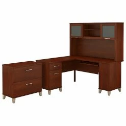 Bush Furniture Somerset 60W L Shaped Desk With Hutch And Lateral File Cabinet, Hansen Cherry (SET008HC)