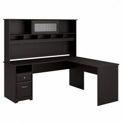 Bush Furniture Cabot 72W L Shaped Computer Desk With Hutch And Drawers, Espresso Oak (CAB053EPO)