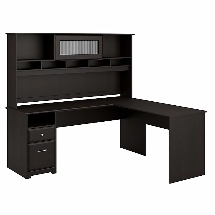 Bush Furniture Cabot 72W L Shaped Computer Desk With Hutch And Drawers, Espresso Oak (CAB053EPO)