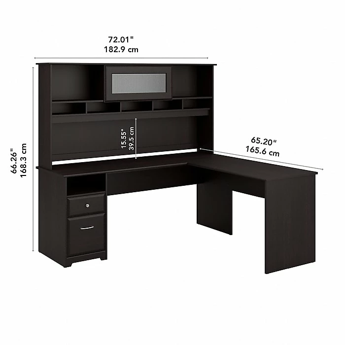 Bush Furniture Cabot 72W L Shaped Computer Desk With Hutch And Drawers, Espresso Oak (CAB053EPO) - Image 5