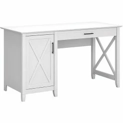 Bush Furniture Key West 54" Computer Desk With Storage, Pure White Oak (KWD154WT-03)