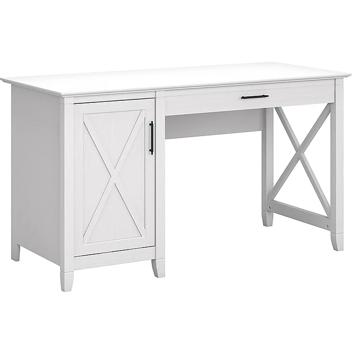 Bush Furniture Key West 54" Computer Desk With Storage, Pure White Oak (KWD154WT-03)