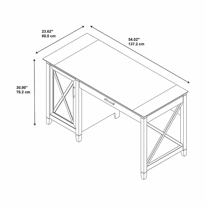Bush Furniture Key West 54" Computer Desk With Storage, Pure White Oak (KWD154WT-03) - Image 5