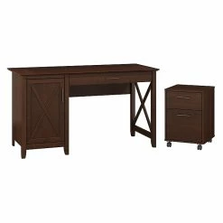 Bush Furniture Key West 54W Computer Desk With Storage And 2 Drawer Mobile File Cabinet, Bing Cherry (KWS006BC)