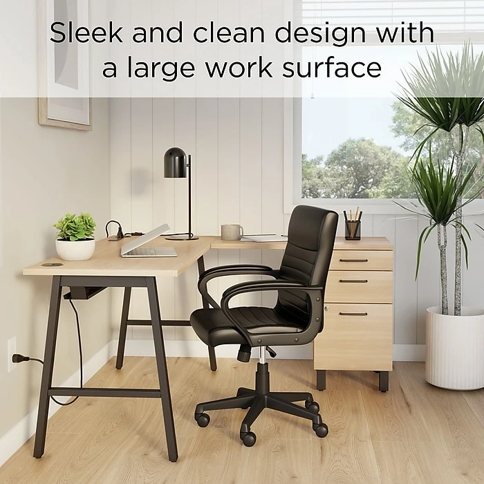 Union & Scale™ Essentials 60" L-Shaped Desk, Natural (UN60420) - Image 2