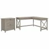 Bush Furniture Key West 60W L Shaped Desk With Lateral File Cabinet, Washed Gray (KWS014WG)