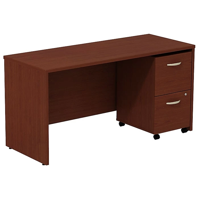 Bush Business Furniture Westfield Desk Credenza W/ 2 Drawer Mobile Pedestal, Mahogany (SRC029MASU)
