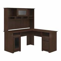 Bush Furniture Cabot 60" L-Shaped Computer Desk With Hutch, Modern Walnut (CAB001MW)
