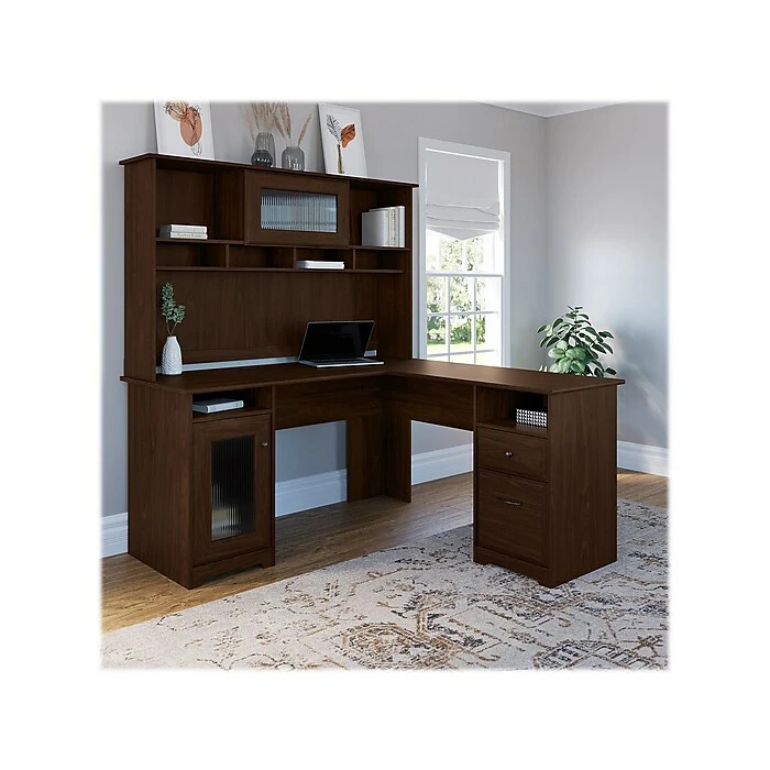 Bush Furniture Cabot 60" L-Shaped Computer Desk With Hutch, Modern Walnut (CAB001MW) - Image 2
