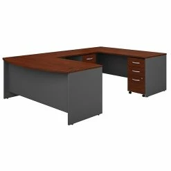 Bush Business Furniture Westfield 72W X 36D Bow Front U Shaped Desk W/ Mobile File Cabinets, Hansen Cherry (SRC043HCSU)