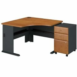 Bush Business Furniture Cubix 48W Corner Desk W/ Mobile File Cabinet, Natural Cherry (SRA035NCSU)