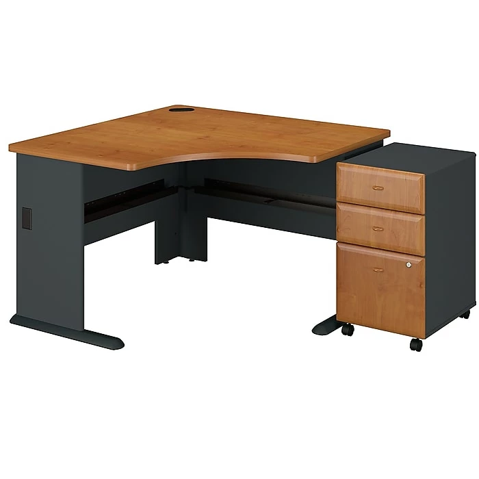Bush Business Furniture Cubix 48W Corner Desk W/ Mobile File Cabinet, Natural Cherry (SRA035NCSU)