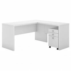 Office By Kathy Ireland® Echo L Shaped Desk With Mobile File Cabinet, Pure White/Pure White (ECH008PW)