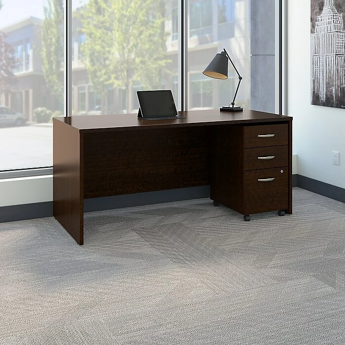 Bush Business Furniture Westfield 66W X 30D Office Desk With Mobile File Cabinet, Mocha Cherry (SRC015MRSU) - Image 2