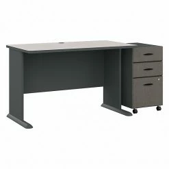 Bush Business Furniture Cubix 48W Desk With Mobile File Cabinet, Slate/White Spectrum (SRA025SLSU)