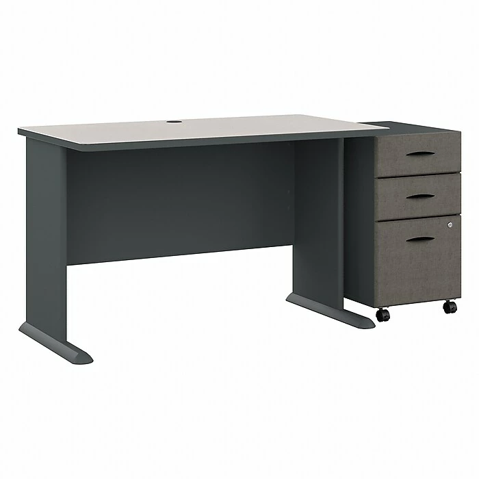 Bush Business Furniture Cubix 48W Desk With Mobile File Cabinet, Slate/White Spectrum (SRA025SLSU)