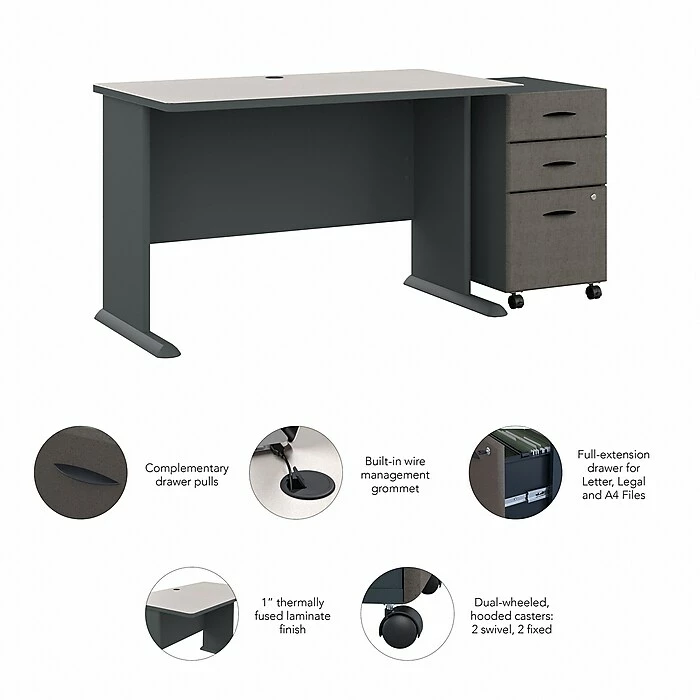 Bush Business Furniture Cubix 48W Desk With Mobile File Cabinet, Slate/White Spectrum (SRA025SLSU) - Image 3