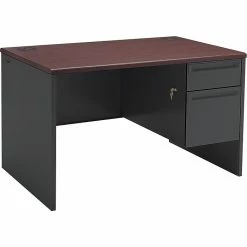 HON 38000 Series Freestanding Right Single Pedestal Desk, Mahogany/Charcoal, 29 1/2"H X 48"W X 30"D