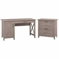 Bush Furniture Key West 54"W Single Pedestal Desk With Lateral File, Washed Gray (KWS008WG)