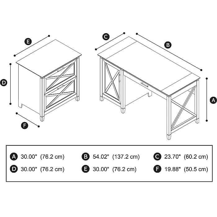 Bush Furniture Key West 54"W Single Pedestal Desk With Lateral File, Washed Gray (KWS008WG) - Image 5