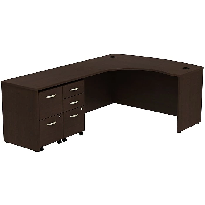 Bush Business Furniture Westfield Bow Front Left Handed L Shaped Desk W/ 2 Mobile Pedestals, Mocha Cherry (SRC034MRLSU)