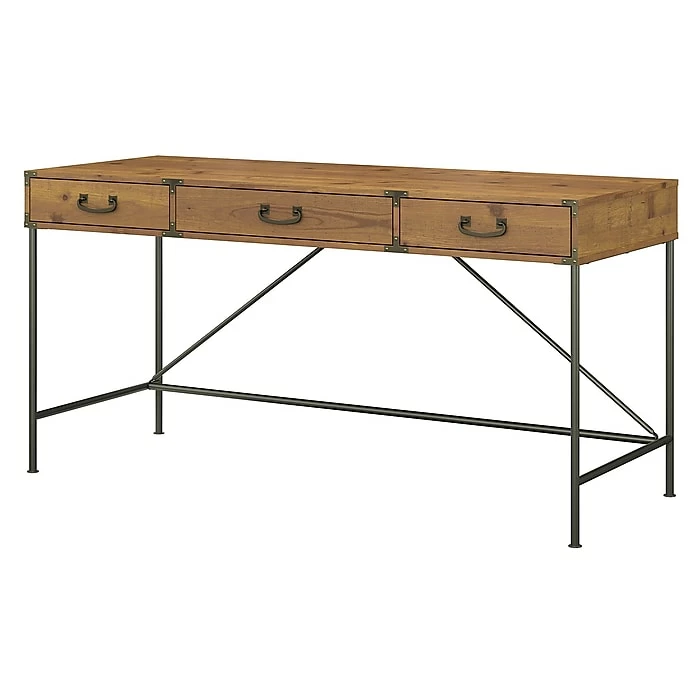 Kathy Ireland® Home By Bush Furniture Ironworks 60W Writing Desk With Drawers, Vintage Golden Pine (KI50105-03)