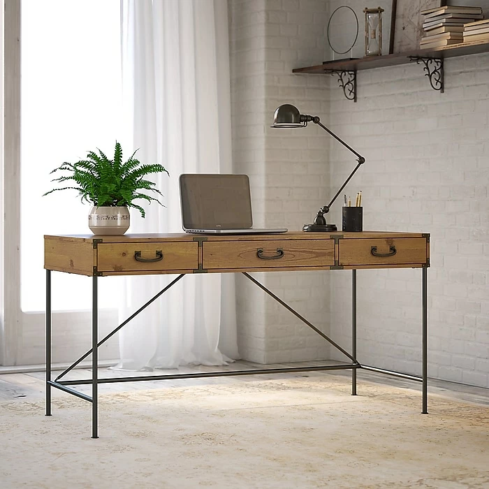 Kathy Ireland® Home By Bush Furniture Ironworks 60W Writing Desk With Drawers, Vintage Golden Pine (KI50105-03) - Image 2