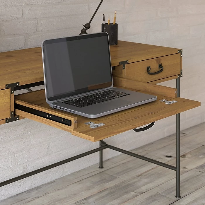 Kathy Ireland® Home By Bush Furniture Ironworks 60W Writing Desk With Drawers, Vintage Golden Pine (KI50105-03) - Image 3