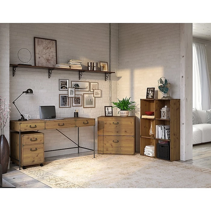 Kathy Ireland® Home By Bush Furniture Ironworks 60W Writing Desk With Drawers, Vintage Golden Pine (KI50105-03) - Image 6