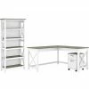 Bush Furniture Key West 60" L-Shaped Desk W 2 Drawer Mobile File Cabinet & 5 Shelf Bookcase, Shiplap Gray/Pure White (KWS016G2W)