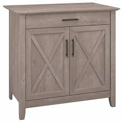 Bush Furniture Key West Secretary Desk With Keyboard Tray And Storage Cabinet, Washed Gray, (KWS132WG-03)