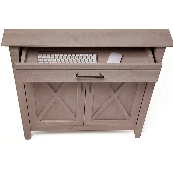 Bush Furniture Key West Secretary Desk With Keyboard Tray And Storage Cabinet, Washed Gray, (KWS132WG-03) - Image 7
