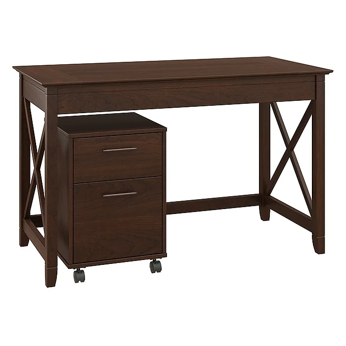 Bush Furniture Key West 48W Writing Desk With 2 Drawer Mobile File Cabinet, Bing Cherry (KWS001BC)