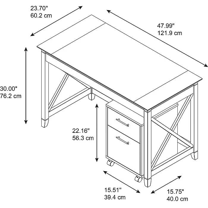 Bush Furniture Key West 48W Writing Desk With 2 Drawer Mobile File Cabinet, Bing Cherry (KWS001BC) - Image 5