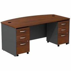 Bush Business Furniture Westfield Bow Front Desk With Two 3 Drawer Mobile Pedestals, Hansen Cherry (SRC013HCSU)