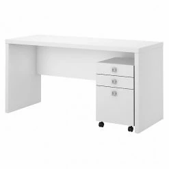 Office By Kathy Ireland® Echo Credenza Desk With Mobile File Cabinet, Pure White/Pure White (ECH003PW)
