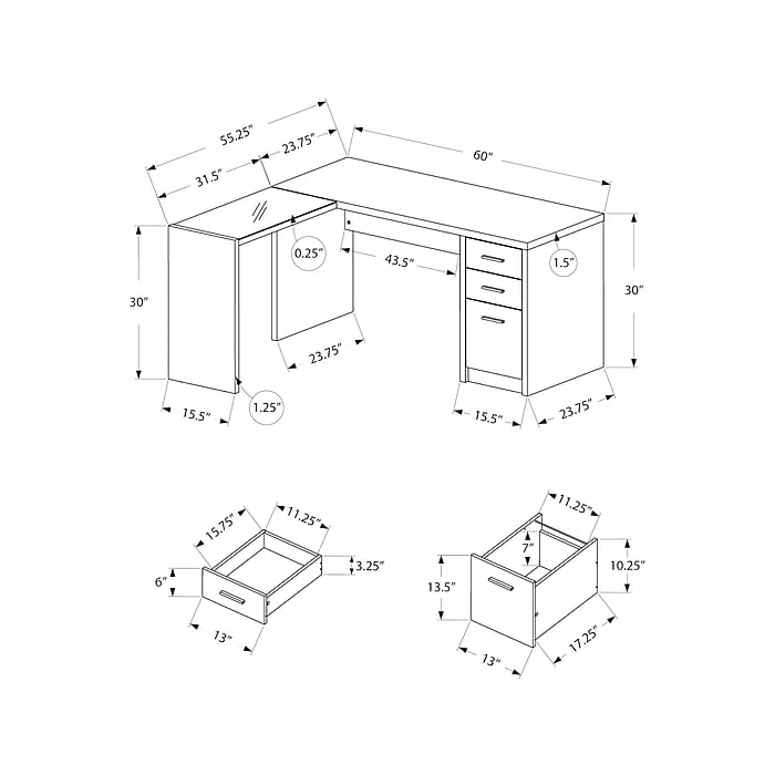 Monarch Specialties Inc. 60" L-Shaped Desk, Black/Gray (I 7431) - Image 3