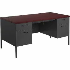 HON Metro Classic 60" Double Pedestal Desk, Mahogany/Charcoal (HONP3262NS)