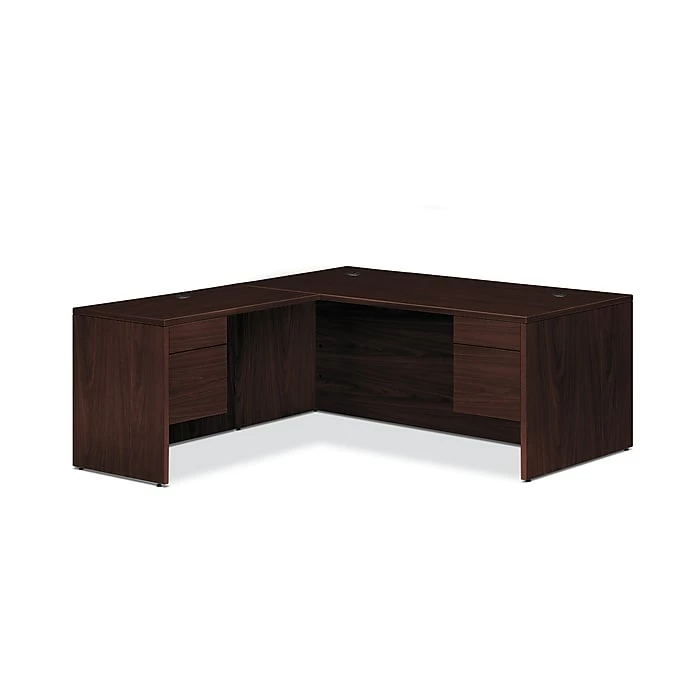 HON 10500 Series L-Workstation, 3/4 Pedestals, 2 Box / 2 File Drawers, 66"W X 78"D, Mahogany Finish