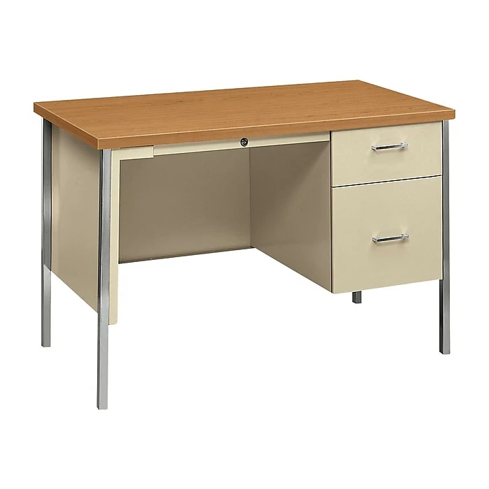 HON 34000 Series 45" Single Pedestal Desk, Harvest Maple/Putty (H34002RCL)