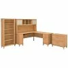 Bush Furniture Somerset 72W L Shaped Desk With Hutch, Lateral File Cabinet And Bookcase, Maple Cross (SET012MC)