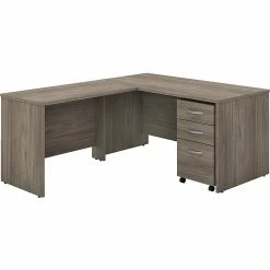 Bush Business Furniture Studio C 60" W L Shaped Computer Desk, Mobile File + 42" W Return Bundle, Modern Hickory (STC008MHSU)