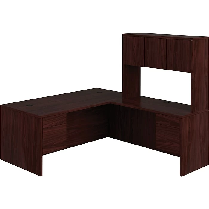 HON 10500 Series L-Shaped Office Desk W/ Hutch, 72"W, Mahogany