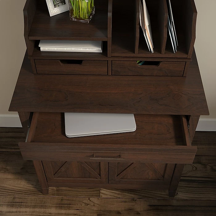Bush Furniture Key West Secretary Desk With Keyboard Tray And Storage Cabinet, Bing Cherry, (KWS132BC-03) - Image 4