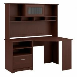 Bush Furniture Cabot 60" W Corner Desk With Hutch Bundle, Harvest Cherry (CAB008HVC)
