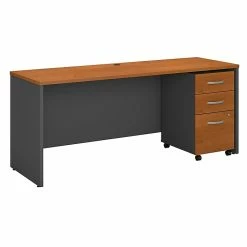 Bush Business Furniture Westfield 72W X 24D Office Desk With Mobile File Cabinet, Natural Cherry (SRC026NCSU)