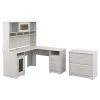 Bush Furniture Cabot 60" L-Shaped Desk With Hutch And Lateral File Cabinet, Linen White Oak (CAB005LW)