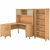 Bush Furniture Somerset 60W L Shaped Desk With Hutch And 5 Shelf Bookcase, Maple Cross (SET010MC)